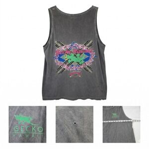 Vintage 90s Gecko Hawaii Tank Top Thrashed Sun Faded Surf Skate Single Stitch